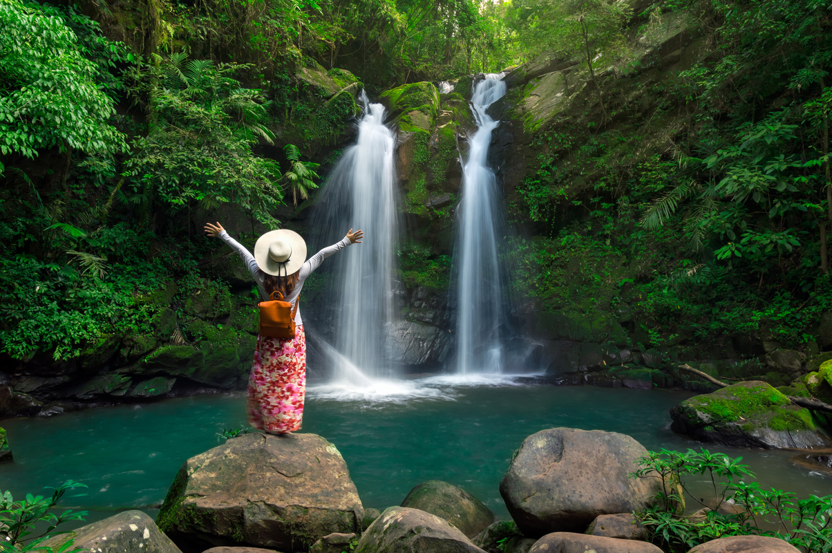 Sapan Waterfall with Woman Posing 